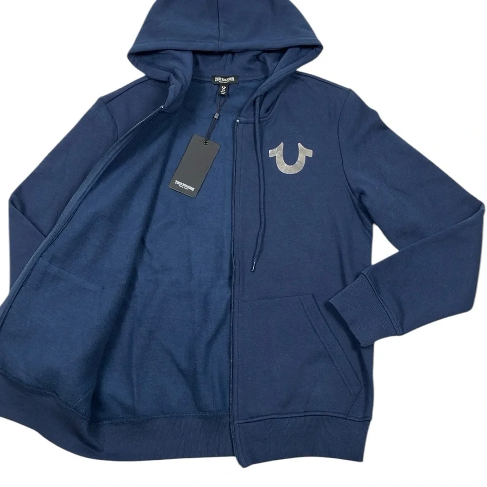 True Religion Zip Hoodie City Buddha Blue Sweatshirt NWT